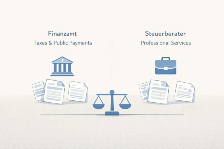 Схема различий между платежами в Finanzamt и услугами Steuerberater в бухгалтерии SKR03